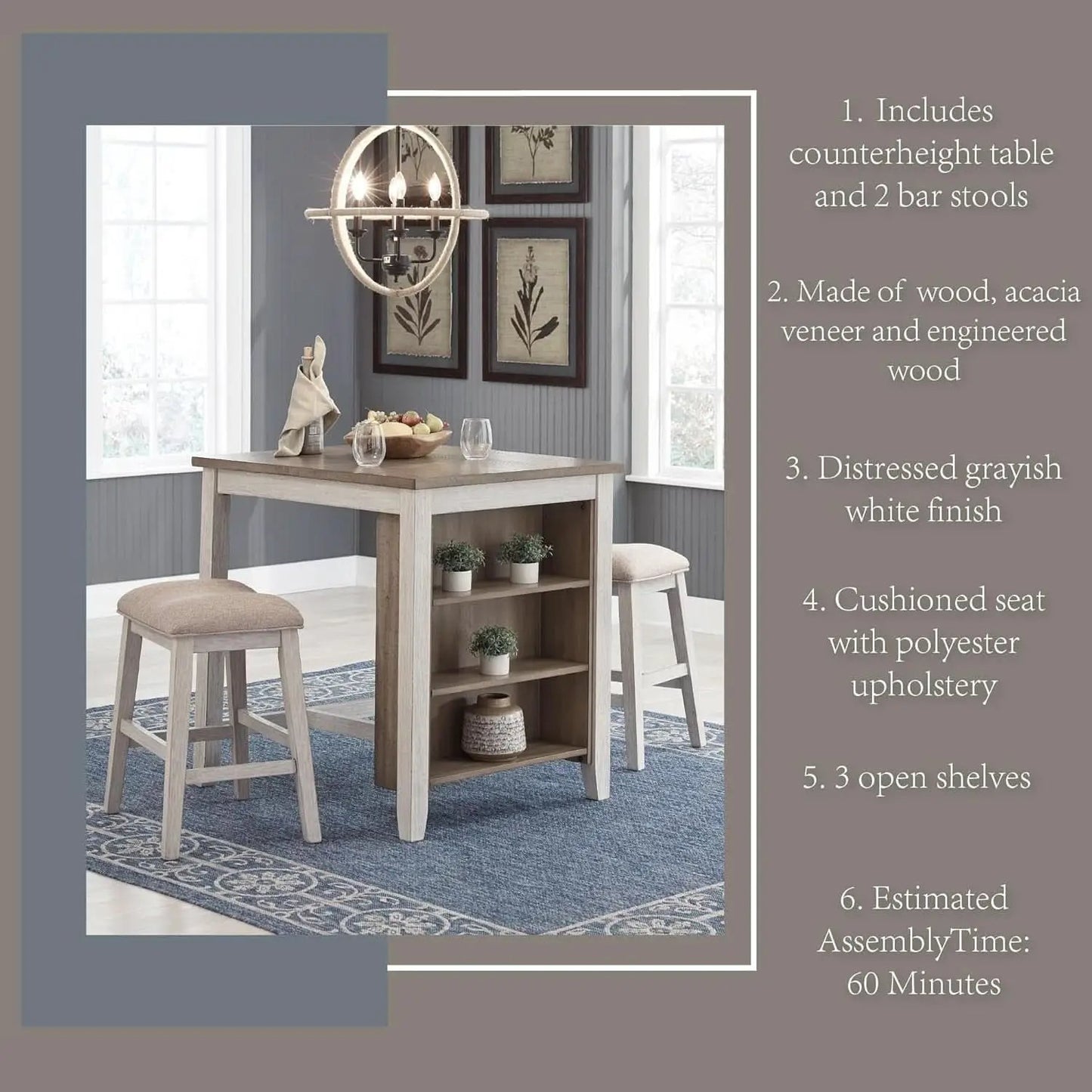 Whitewash Counter Height Dining Set With Barstools from PriceLows™