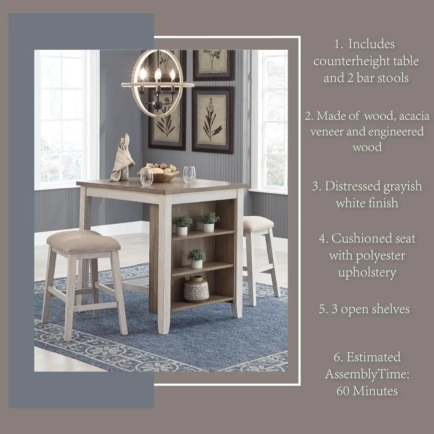 Whitewash Counter Height Dining Set With Barstools from PriceLows™