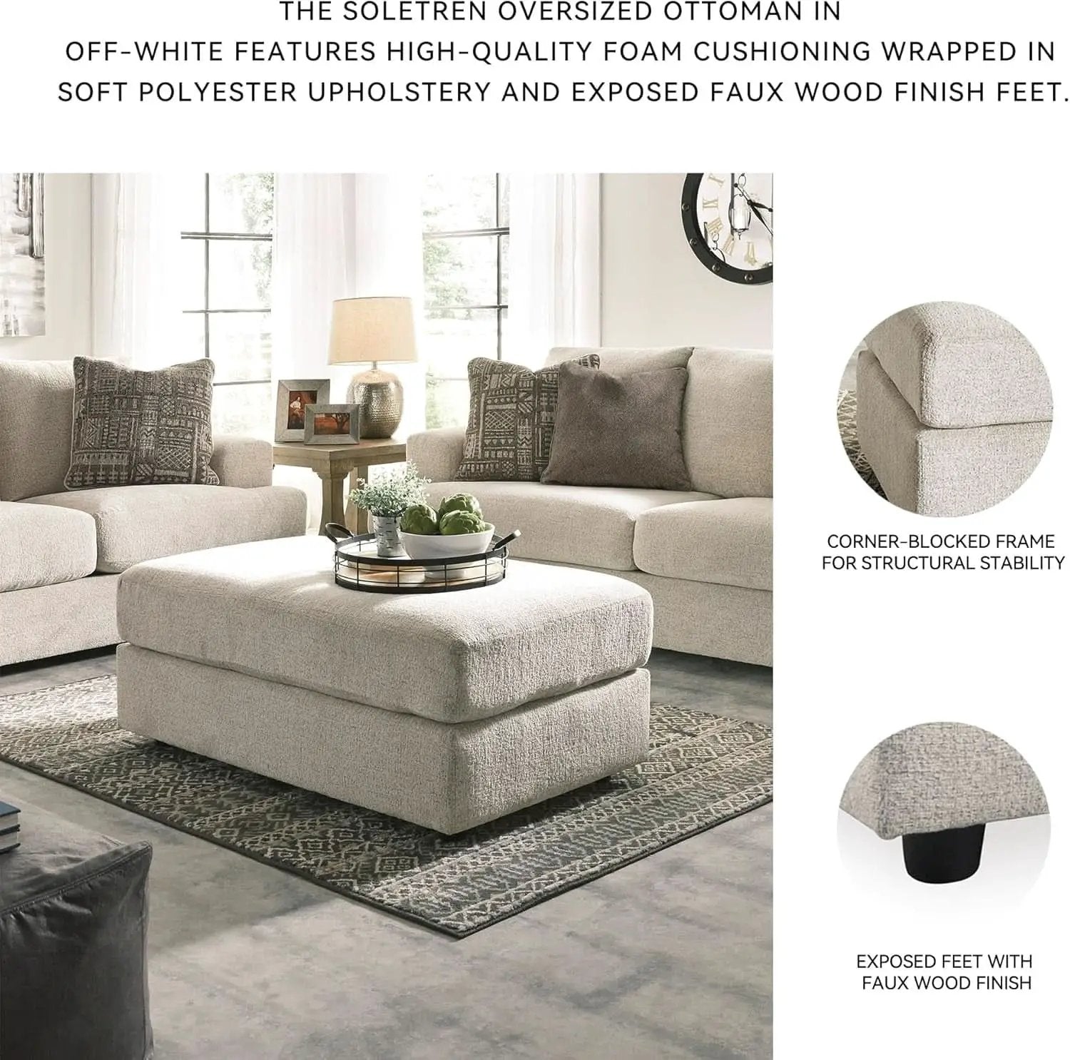 Soletren Oversized Ottoman Off White Modern Furniture from PriceLows™