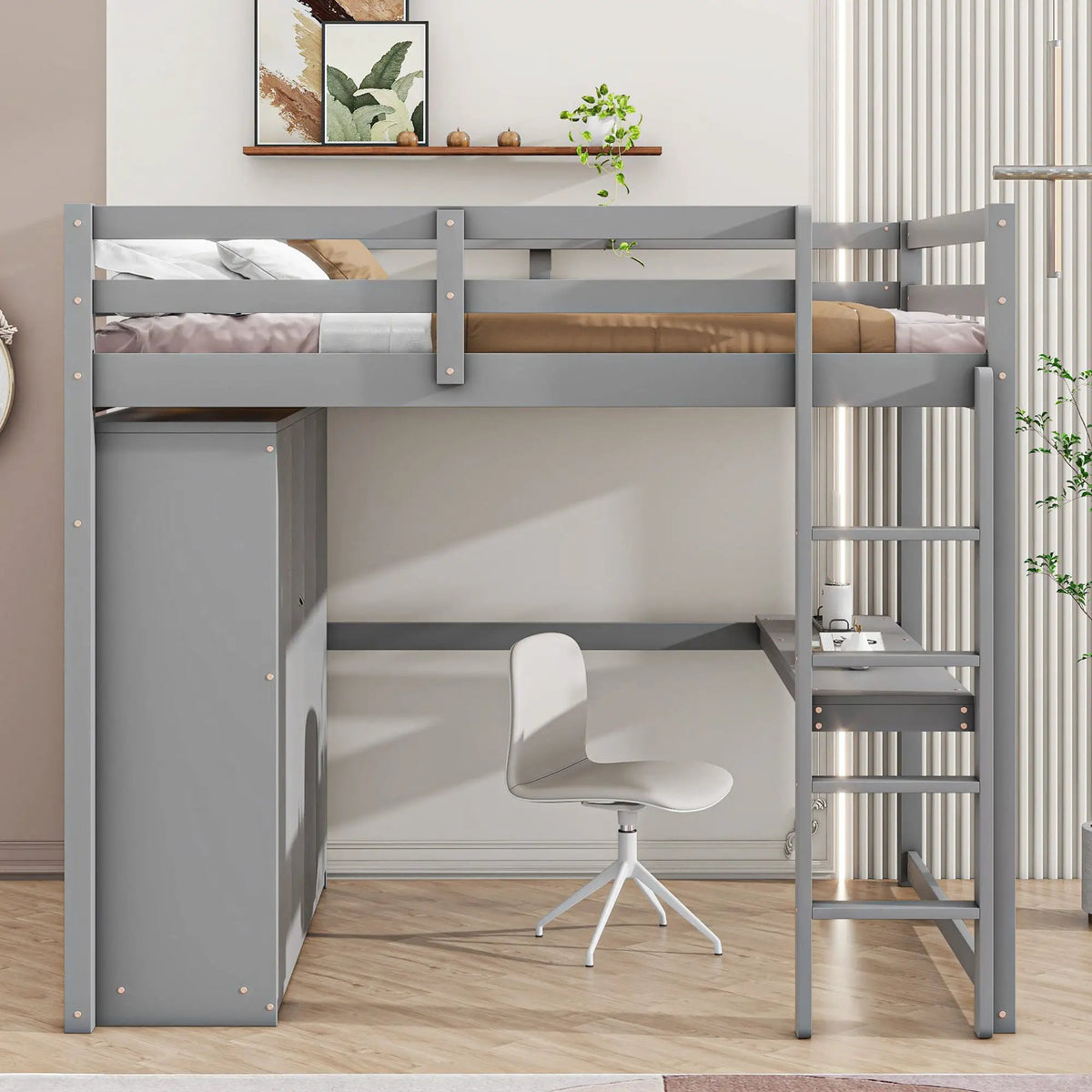 Loft Bed With Wardrobe | Built-In Desk | Two-Tier Shelves | Three Large Drawers