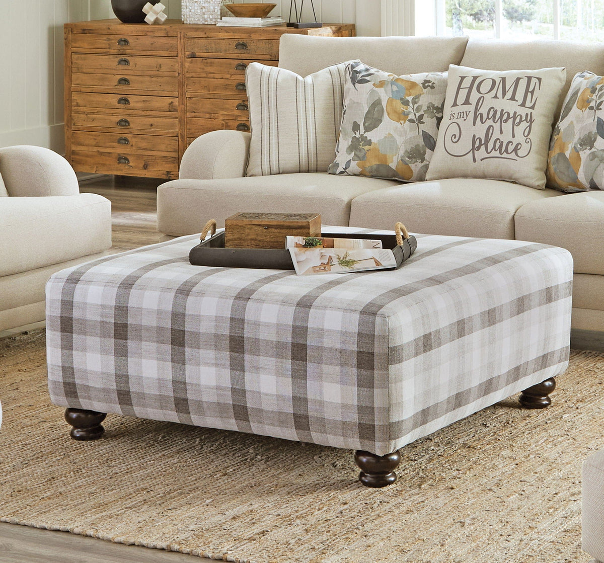 Jonesport Cocktail Ottoman | 45 x 45 x 18 in | Polyester & Fabric | Mica