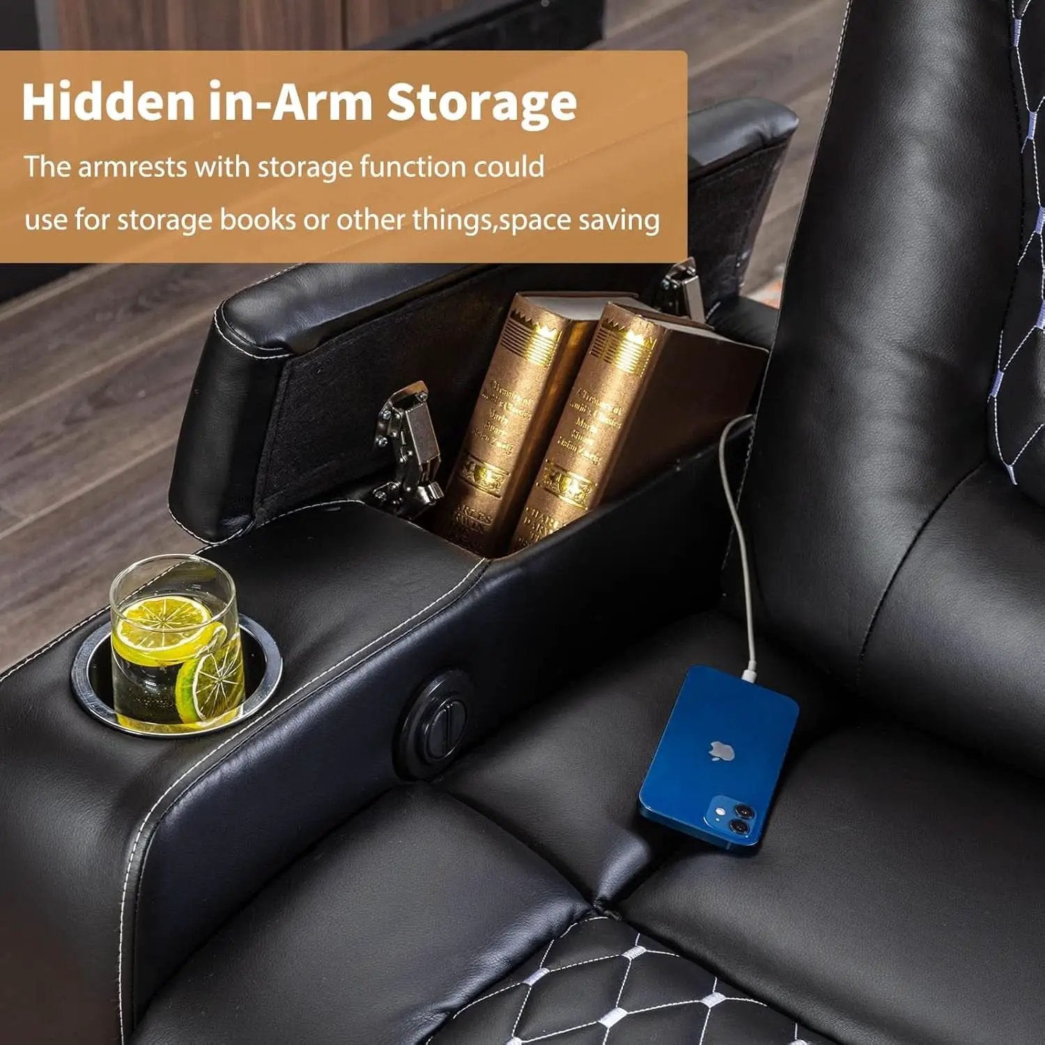 Black Power Recliner With USB Ports And Cup Holders from PriceLows™