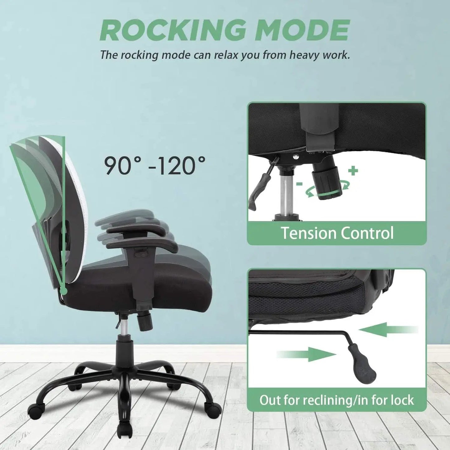 Big And Tall Office Chair 400 Lbs Capacity Adjustable Lumbar Support from PriceLows™