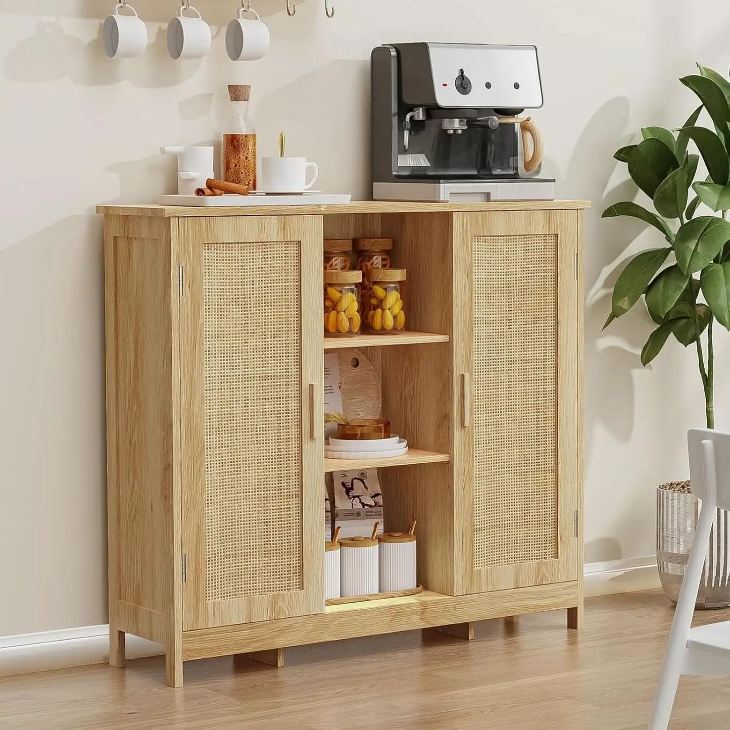 Rattan Storage Cabinet With 4 Adjustable Shelves Natural from PriceLows™