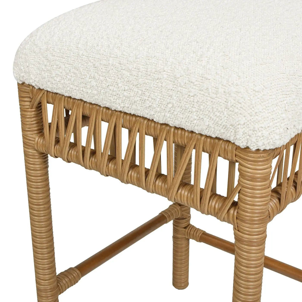 Lucia Backless Upholstered Counter Stool With Frame Counter Height (24"-27") | 15.5 x 15.5 x 25.5 in | Boucle & Rattan | Ivory White