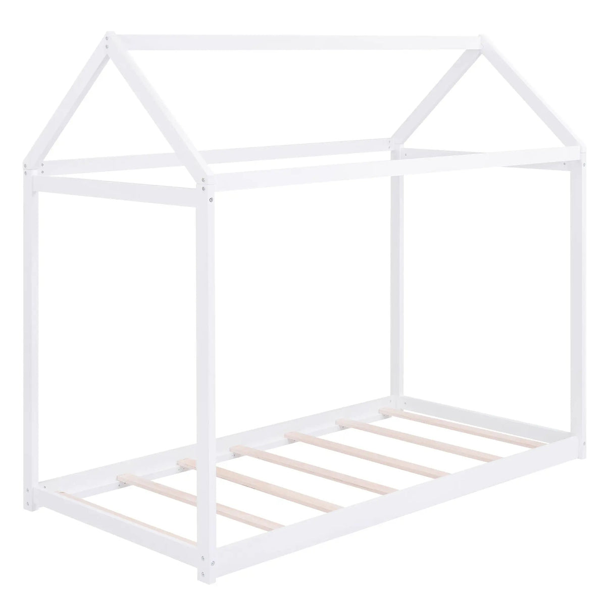 Wooden House Shaped Bed | Roof-Like Structure | Low Profile Design | 78.3 Inch Length