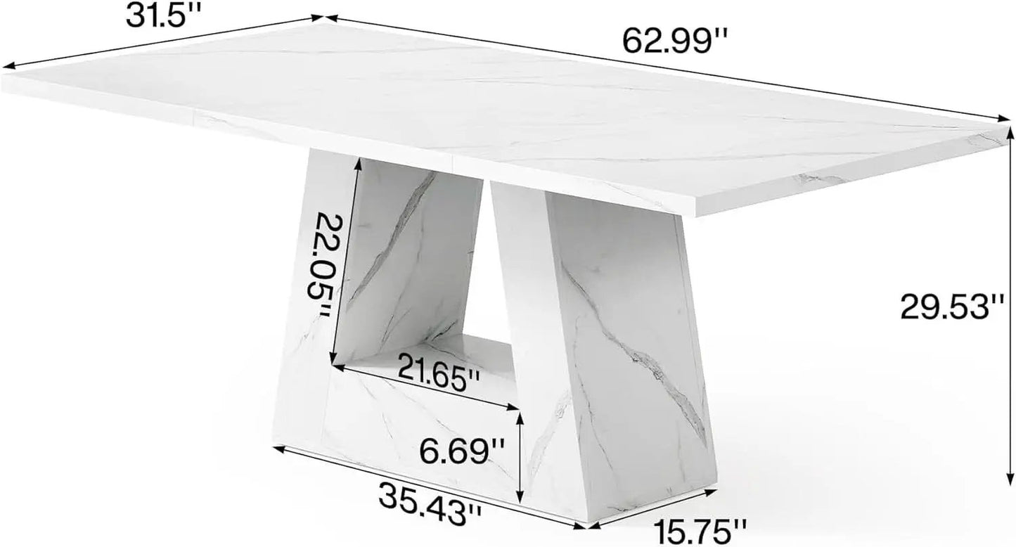 63 Inch White Faux Marble Dining Table Rectangular from PriceLows™