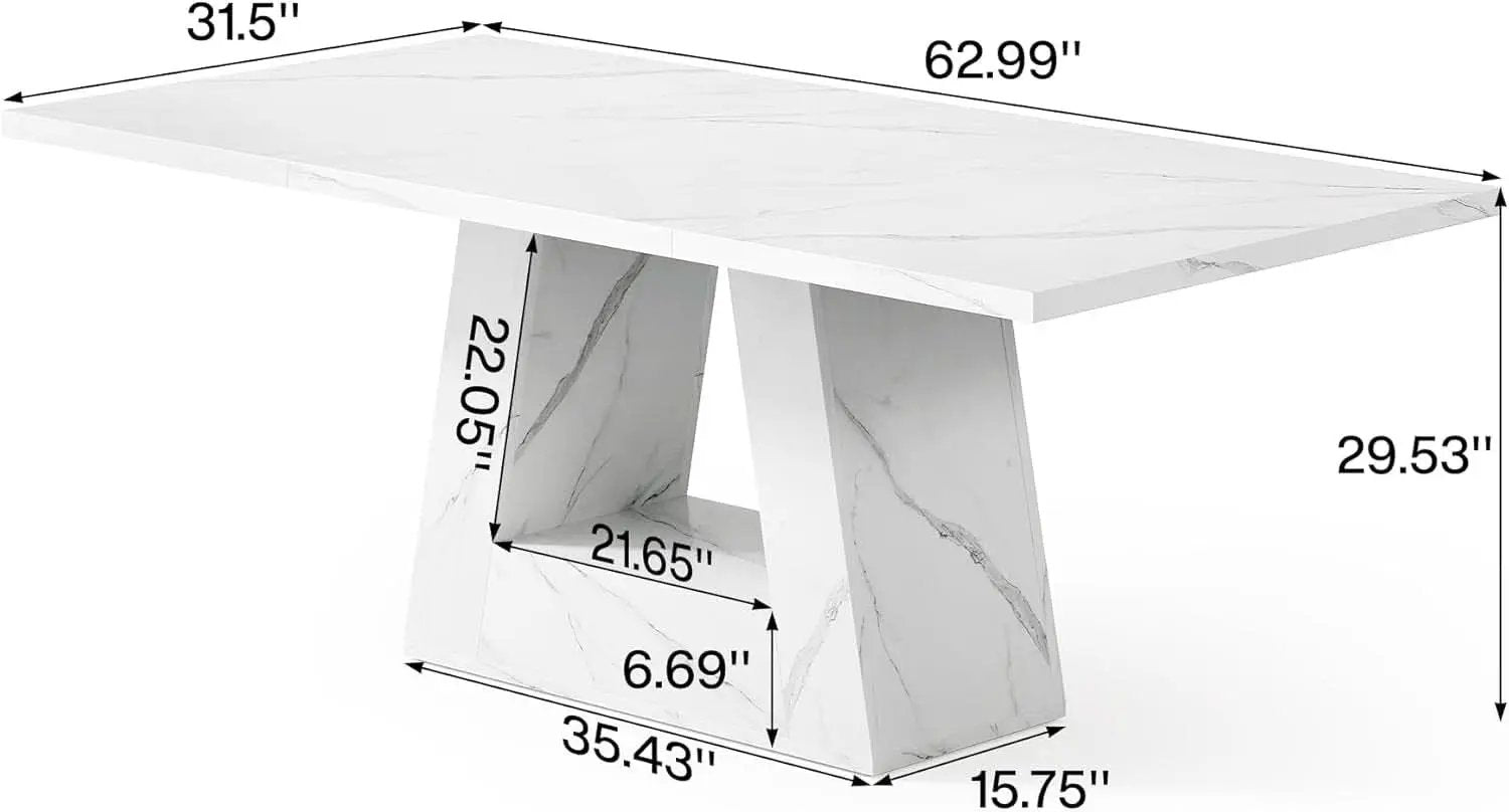 63 Inch White Faux Marble Dining Table Rectangular from PriceLows™
