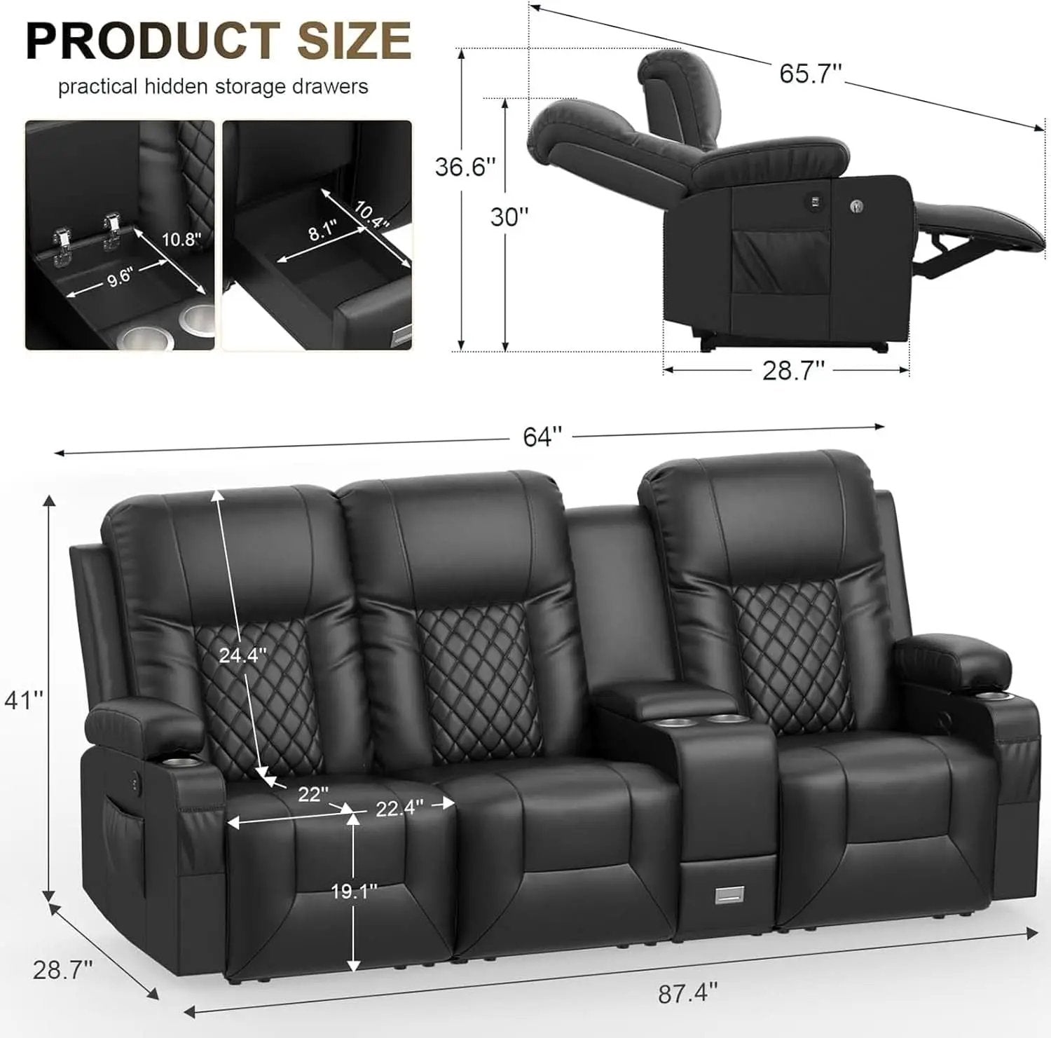 Three Seat Recliner Sofa With USB Ports And Storage from PriceLows™