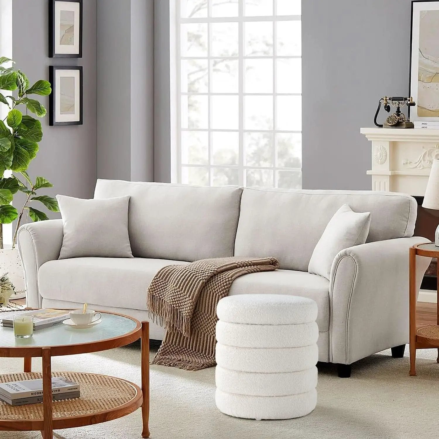 Round Ottoman With Hidden Storage And Cushioned Top from PriceLows™