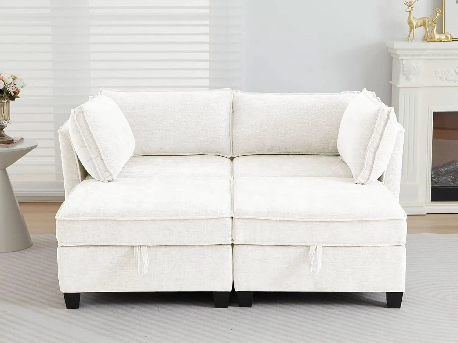 Beige Modular Sectional Sofa Featuring Sleeper Storage from PriceLows™