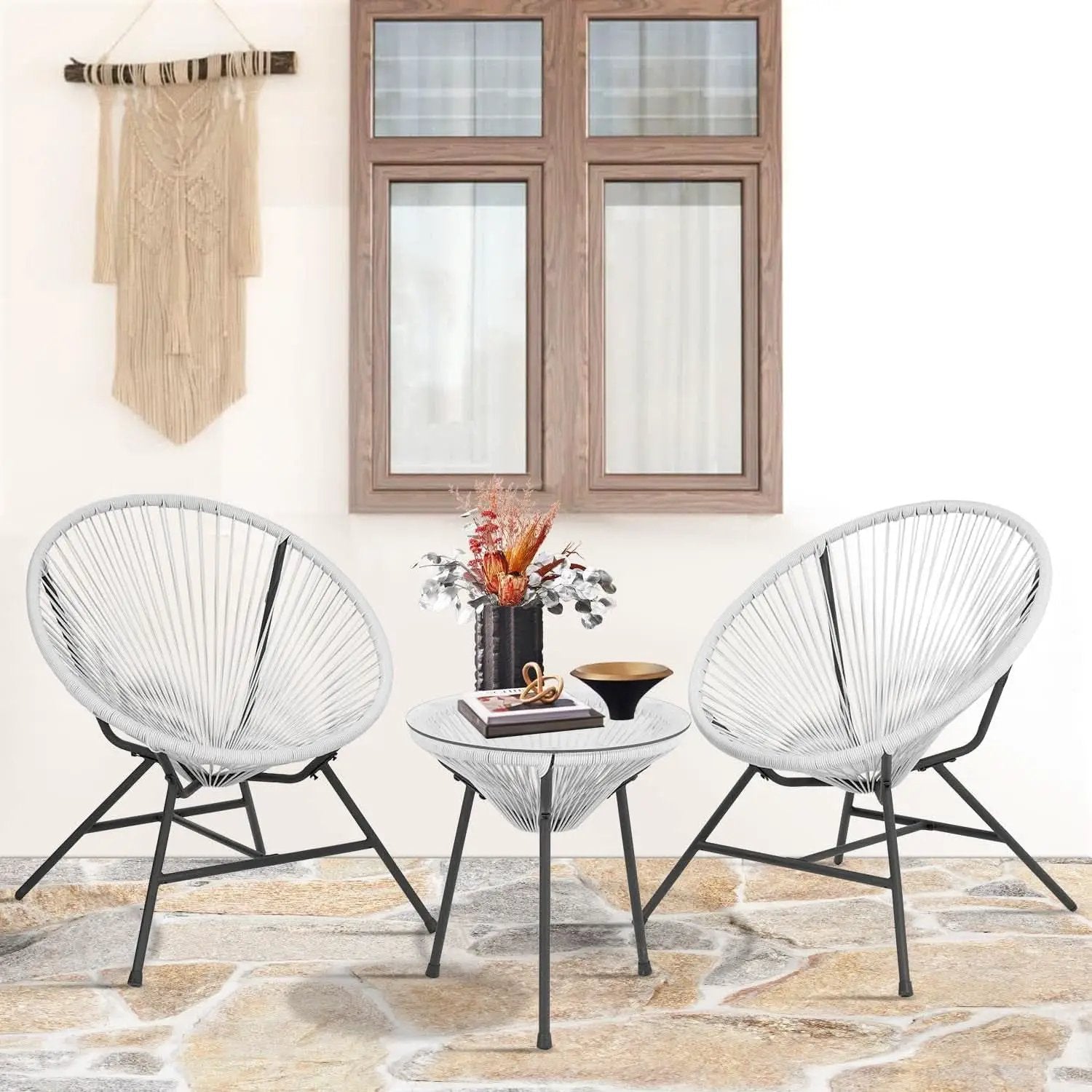 Acapulco Patio Bistro Set 3 Piece Outdoor White With Glass Top from PriceLows™