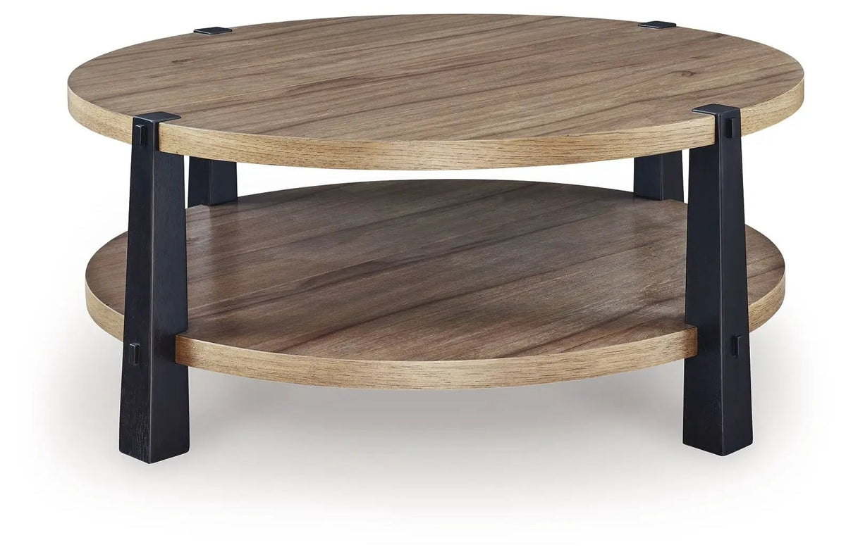 Ridgester Round End Table | Hickory Veneer | Natural Wood-Tone Finish | 22.5 Inch Diameter