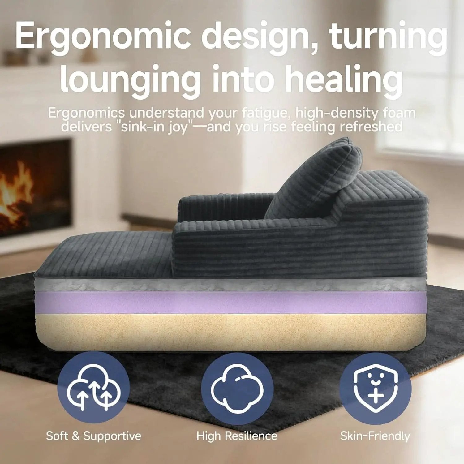 Compact 46-Inch Dark Grey Corduroy Chaise Lounge from PriceLows™