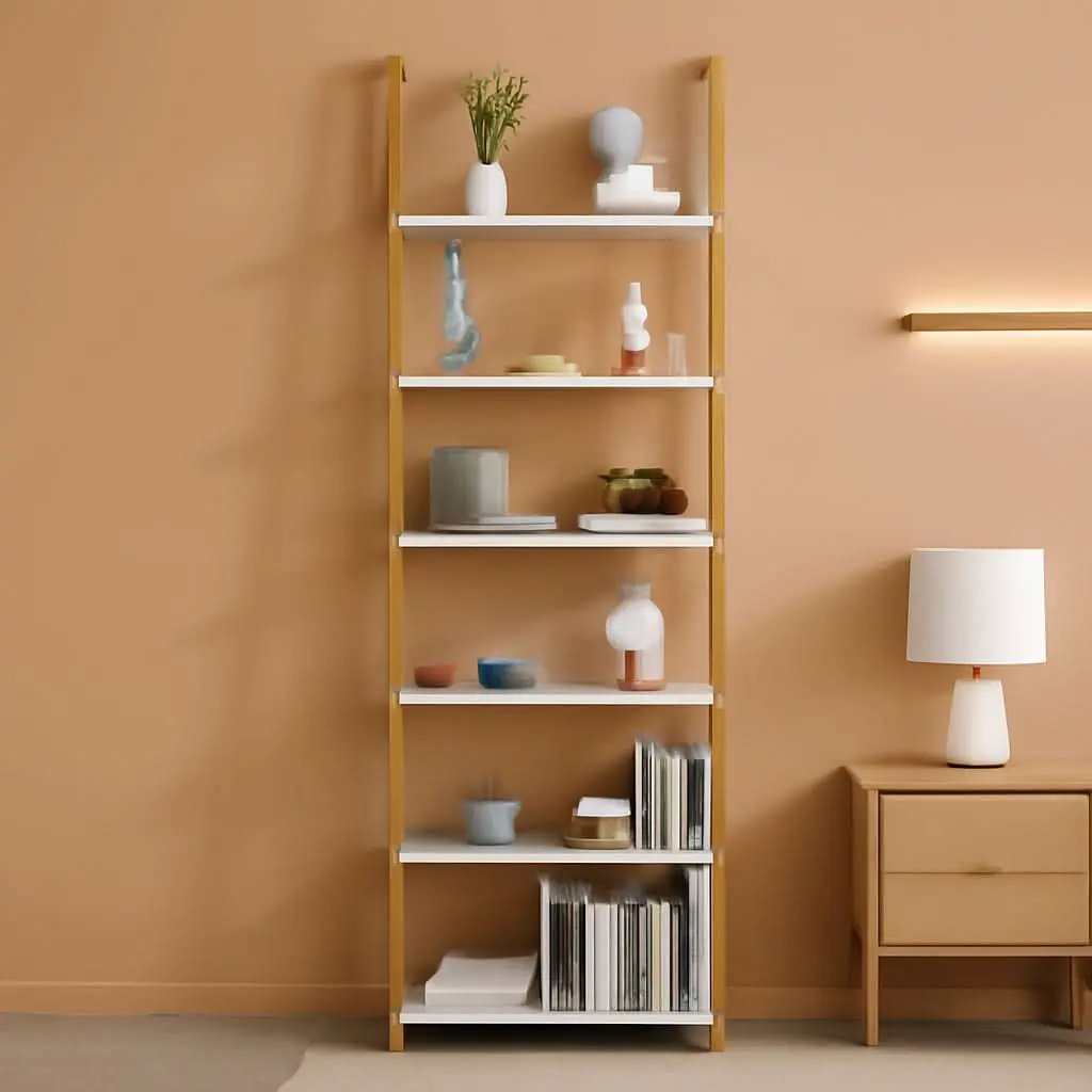 Marble White 6 Tier Ladder Shelf Bookcase Wall Mounted from PriceLows™