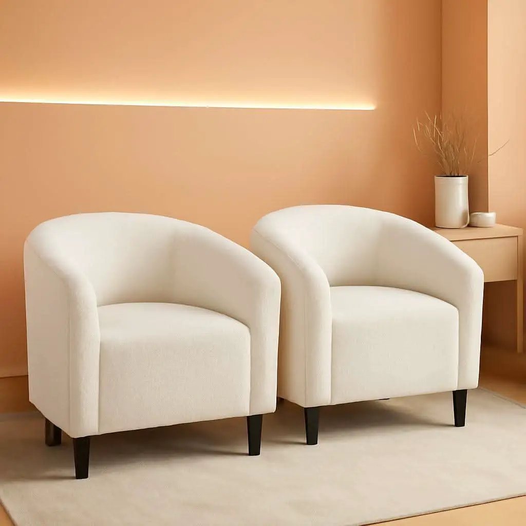 Ivory Barrel Chairs Boucle Living Room Duo Two Piece Set from PriceLows™