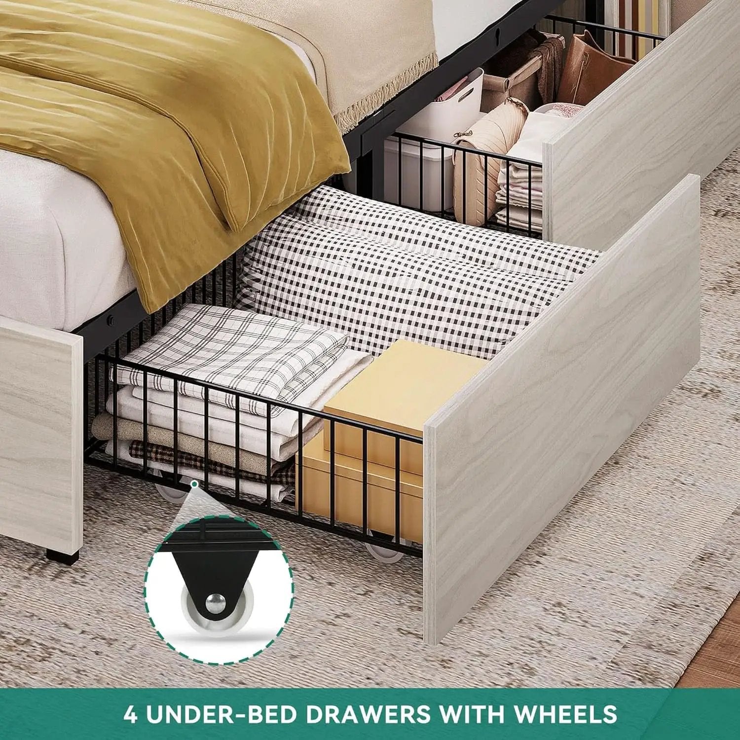 King Size Bed Frame Antique White With Bookcase Headboard from PriceLows™