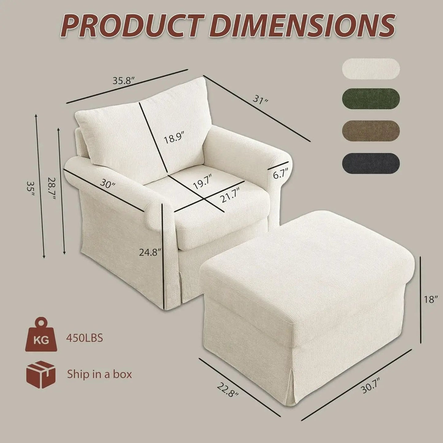 Beige Chenille Contemporary Ottoman Reading Chair Set from PriceLows™