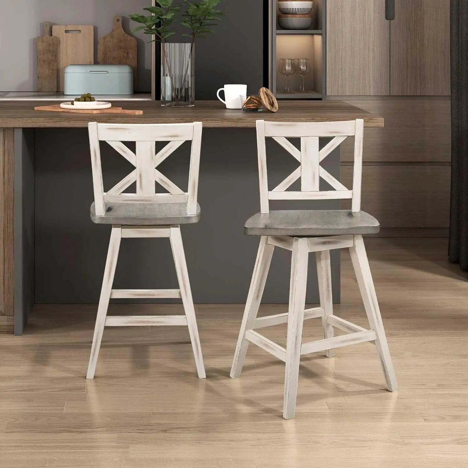 Amsonia Counter Height Swivel Barstool Set 2 White from PriceLows™