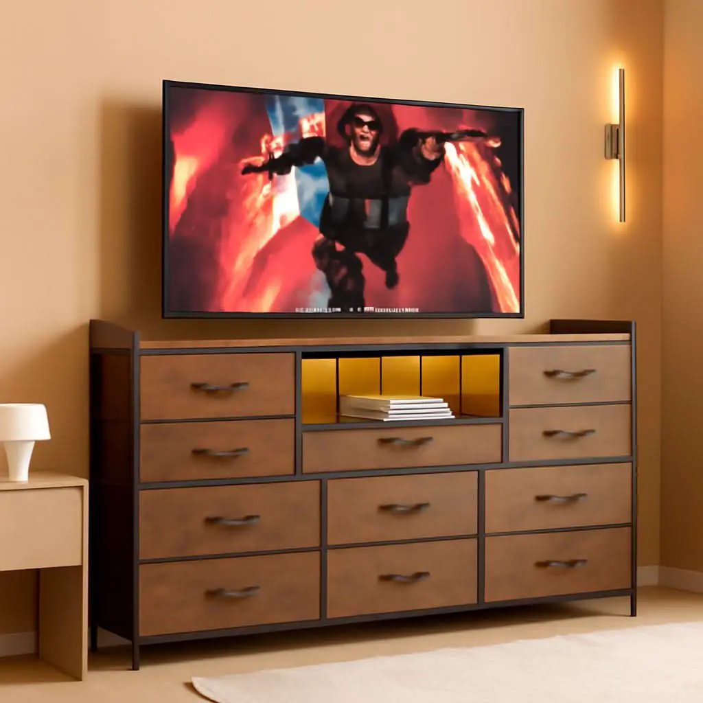 Dresser With 11 Drawers And LED Lights For Bedroom from PriceLows™