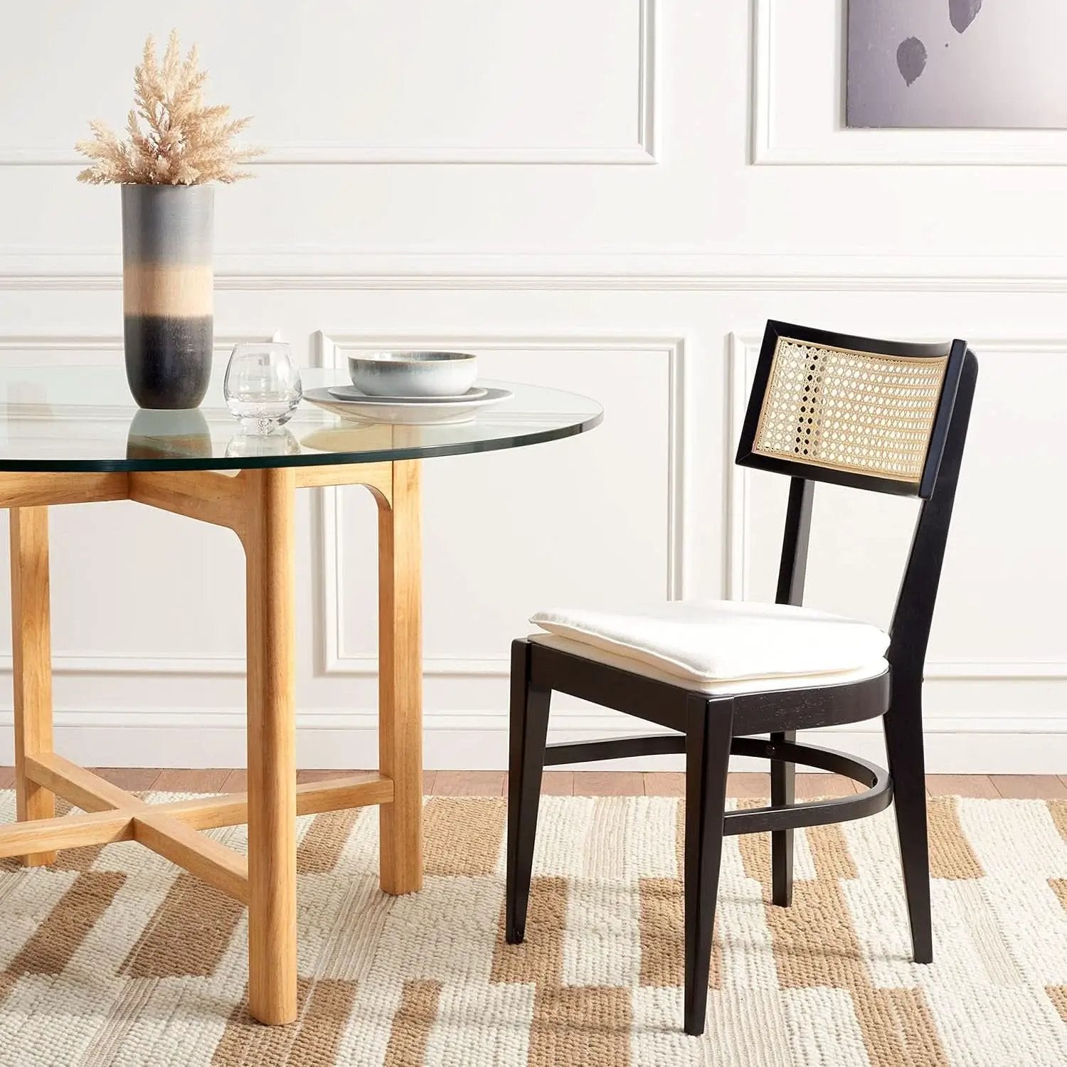 Galway Coastal Dining Chair Black Frame Cane Seat Cushion from PriceLows™