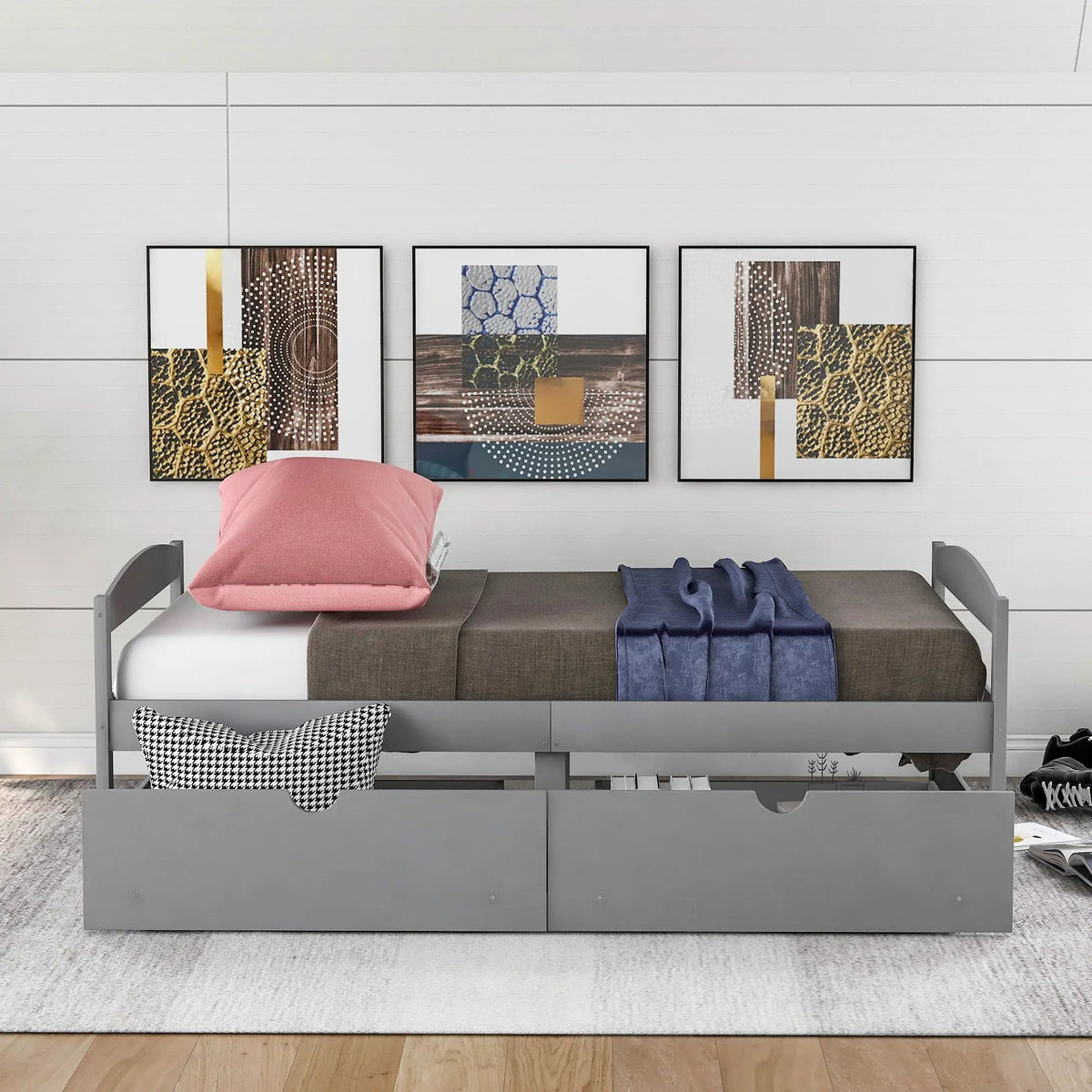 Platform Bed | Pine Wood Frame | Dual Rolling Drawers