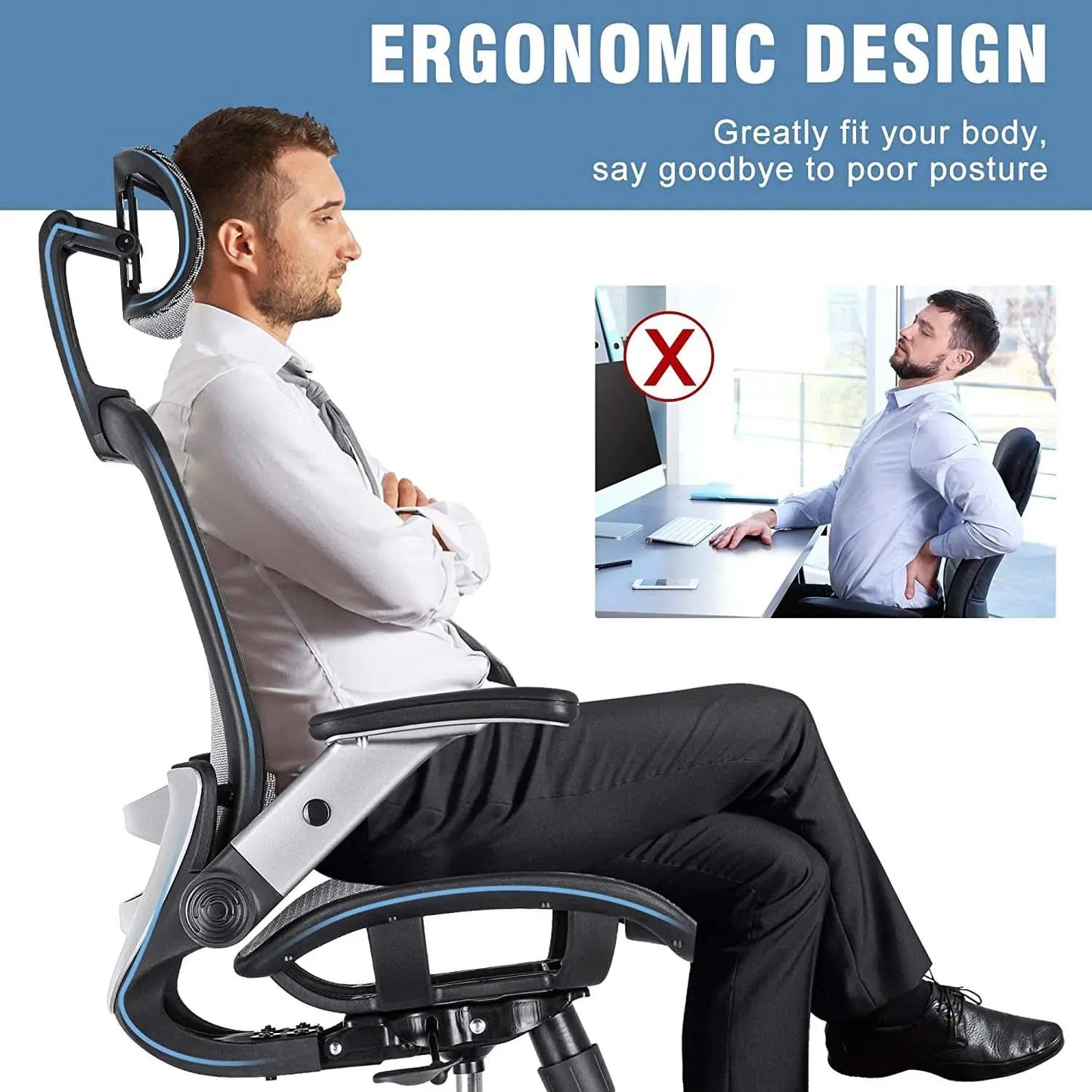 Ergonomic Adjustable High Back Mesh Office Chair Grey from PriceLows™