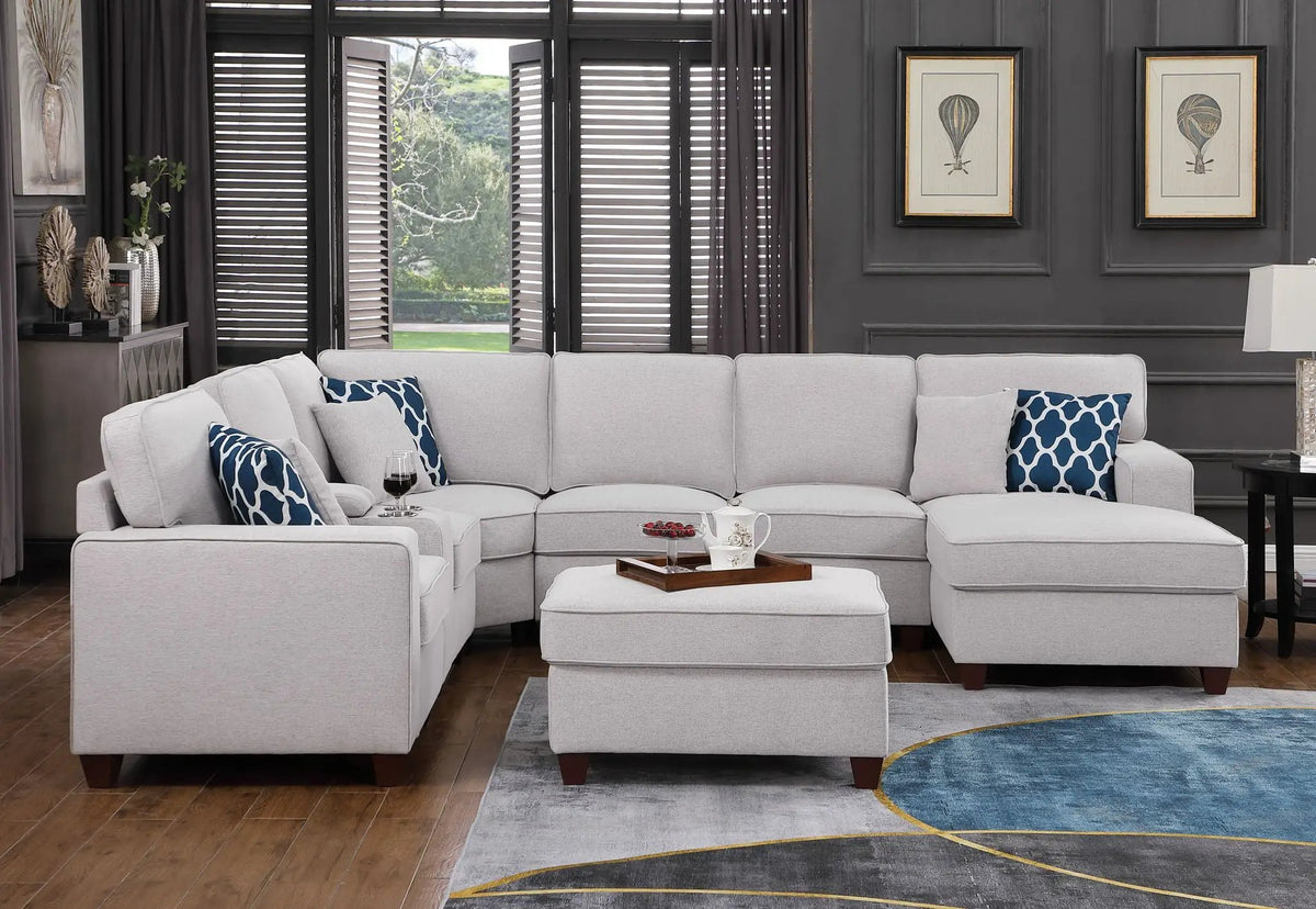 Tina 8-Piece Sectional | Upholstered Design | Ottoman Included | USB Cupholder Console