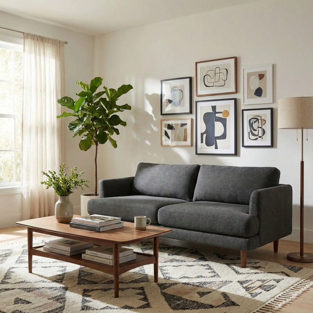 Livingston Upholstered Sofa | Genuine Aniline Leather | 7 Inch Thick Cushions | 76 Inch Length
