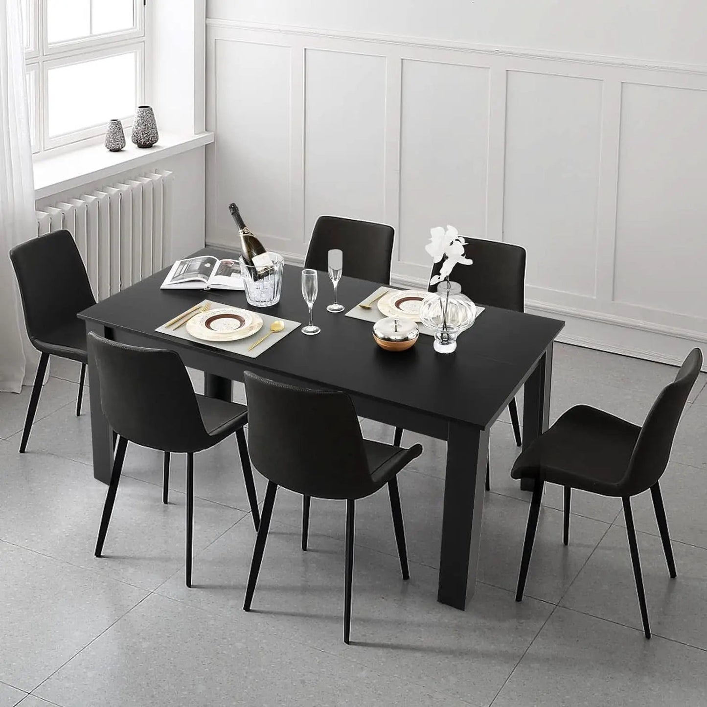 63 Inch Black Dining Table For 6 Modern Home Kitchen from PriceLows™