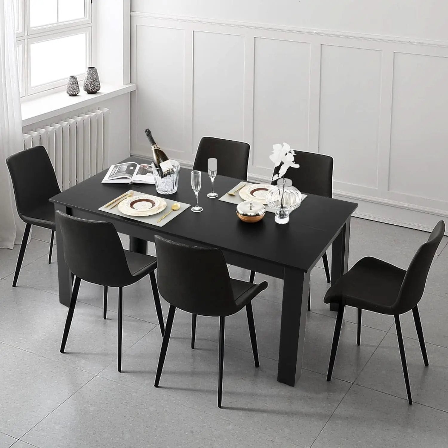 63 Inch Black Dining Table For 6 Modern Home Kitchen from PriceLows™