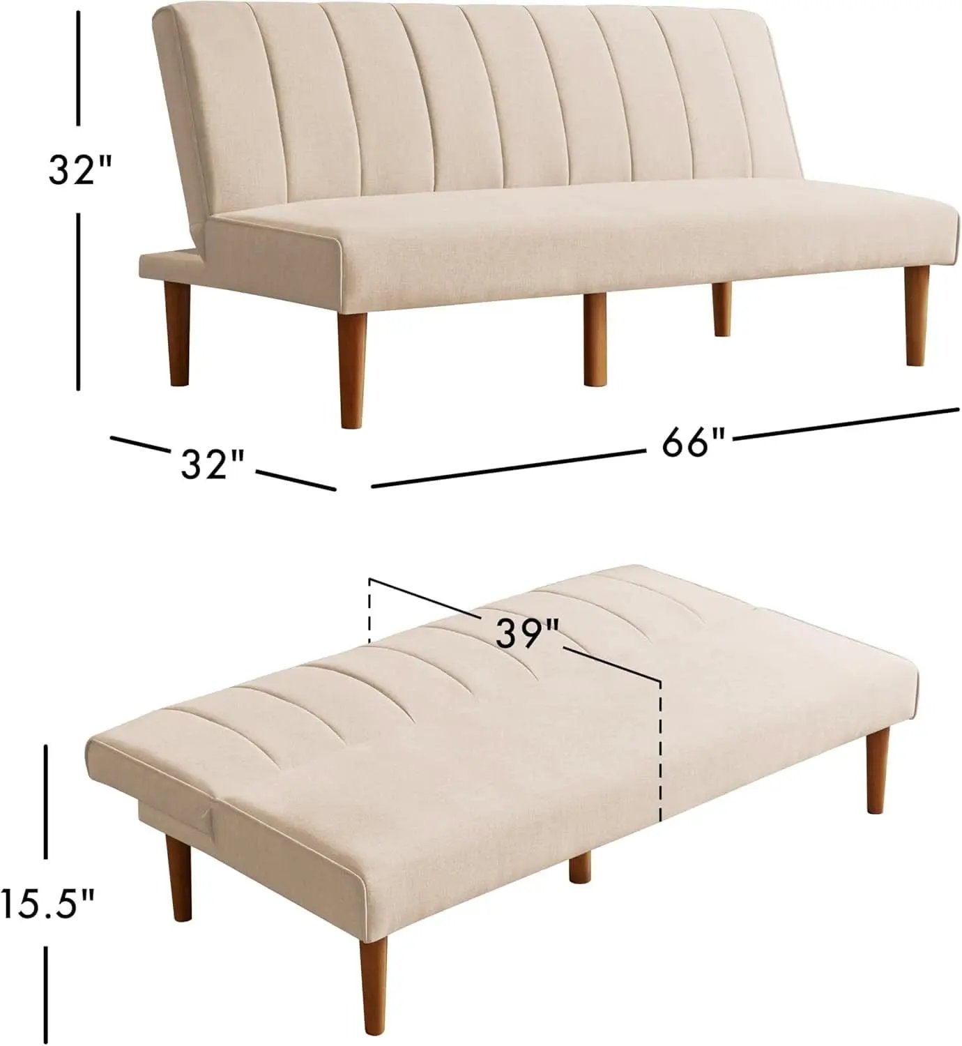 Beige Convertible Futon Sofa Bed For Living Room Use from PriceLows™