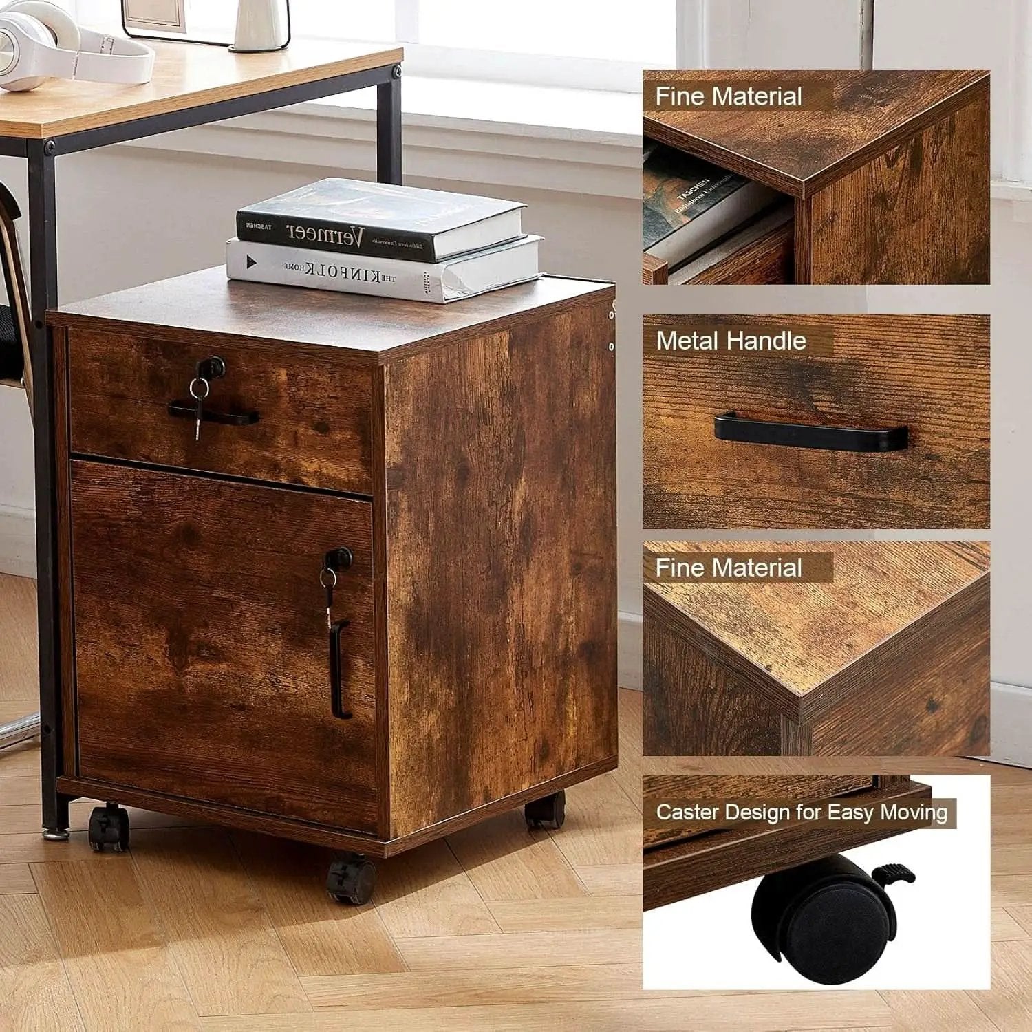 Mobile Lockable File Cabinet With Drawer Door Rustic Brown from PriceLows™