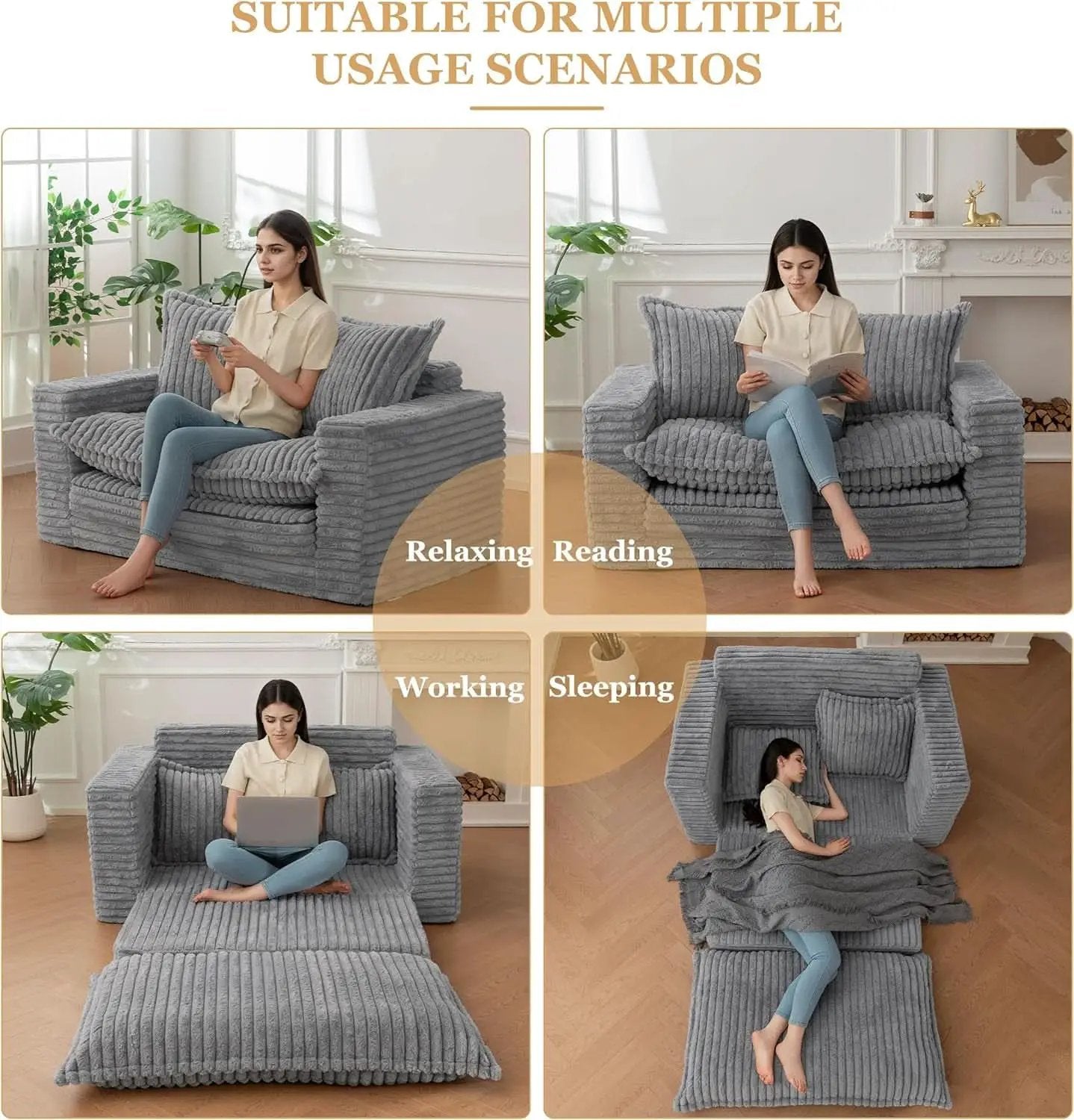 Dark Grey Interconvertible Sleeper Sofa Bed Cushions from PriceLows™