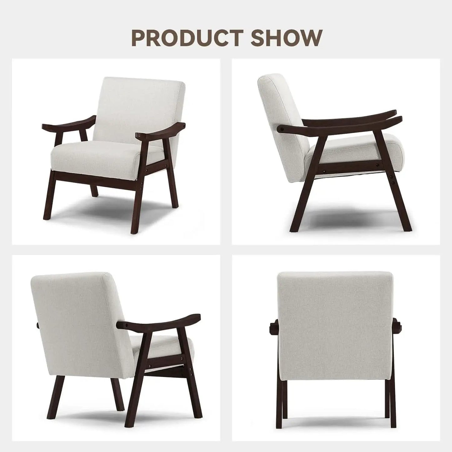 Beige Upholstered Modern Midcentury Solid Wood Armchair With Cushions from PriceLows™