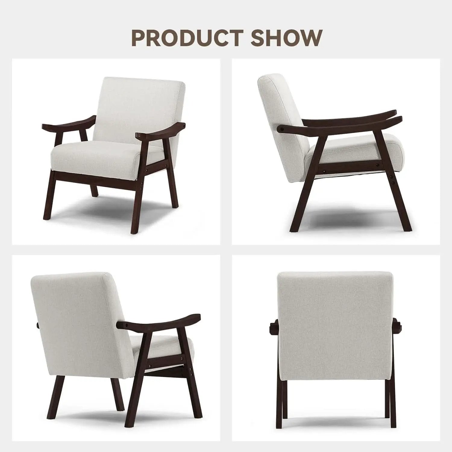 Beige Upholstered Modern Midcentury Solid Wood Armchair With Cushions from PriceLows™