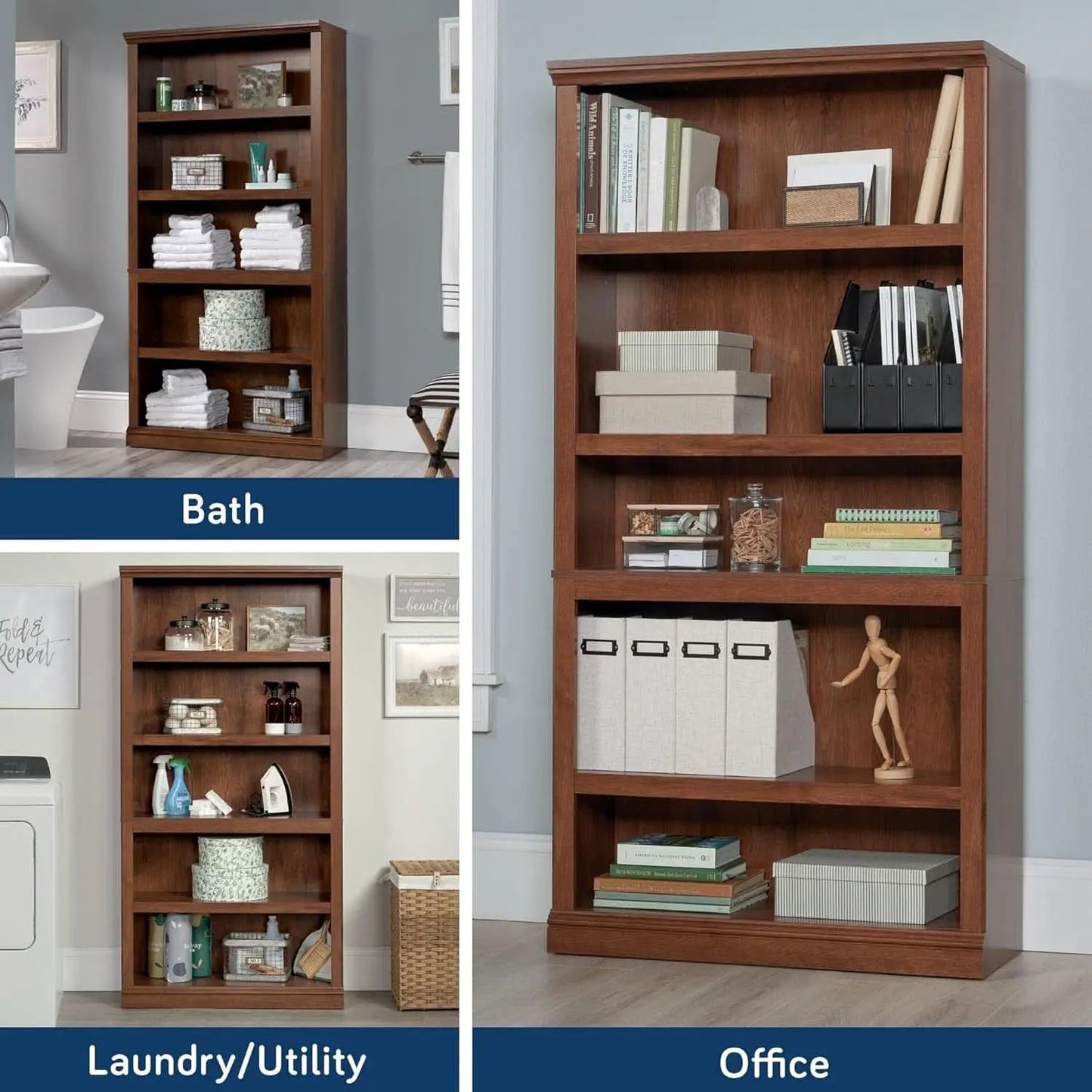 Five Shelf Bookcase In Oiled Oak Finish 35.28 Length 13.23 Width 69.76 Inches from PriceLows™