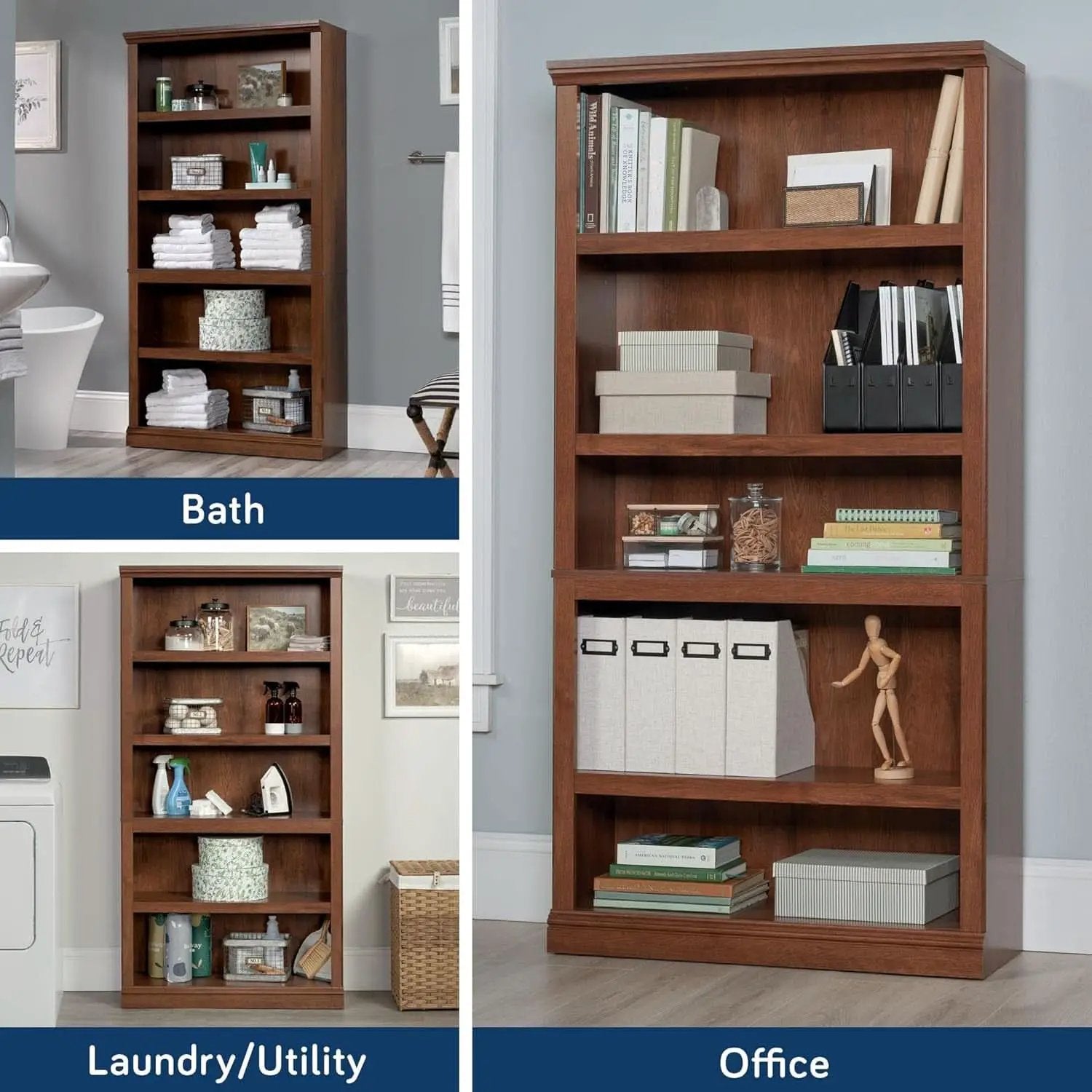 Five Shelf Bookcase In Oiled Oak Finish 35.28 Length 13.23 Width 69.76 Inches from PriceLows™