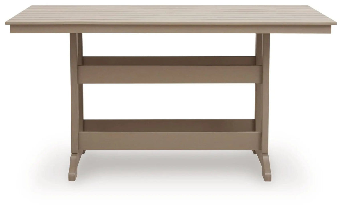 Seacliff Beach Rectangular Counter Height Dining Table With Umbrella Option | 71.88 x 37.38 x 36.75 in | Stainless Steel & Aluminum | Medium Brown