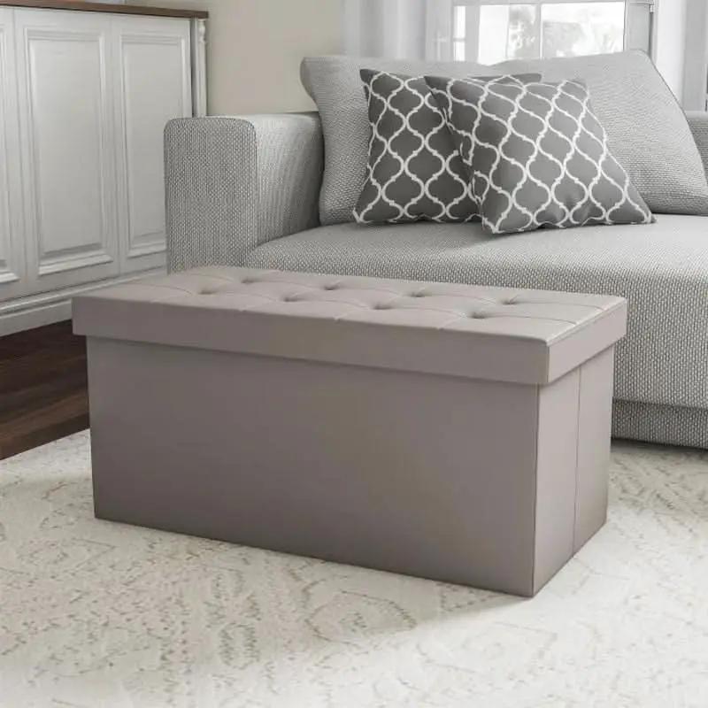 Storage Ottoman Bench 30 Inch Gray Removable Divider from PriceLows™