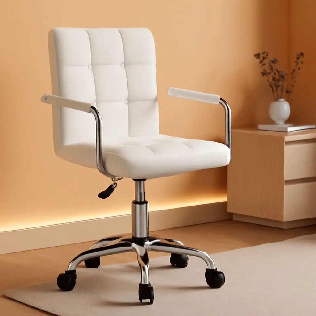 White Mid Back Office Task Chair With Adjustable Height And 360 Degree Swivel from PriceLows™