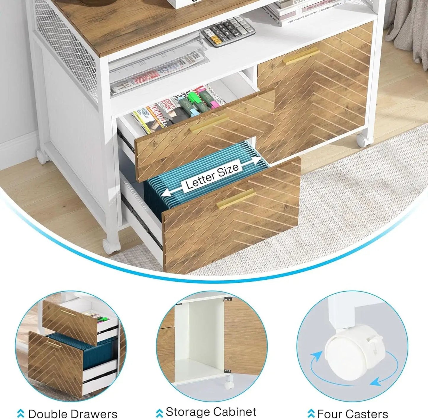 Modern File Cabinet With Drawers In Dark Walnut Casters from PriceLows™