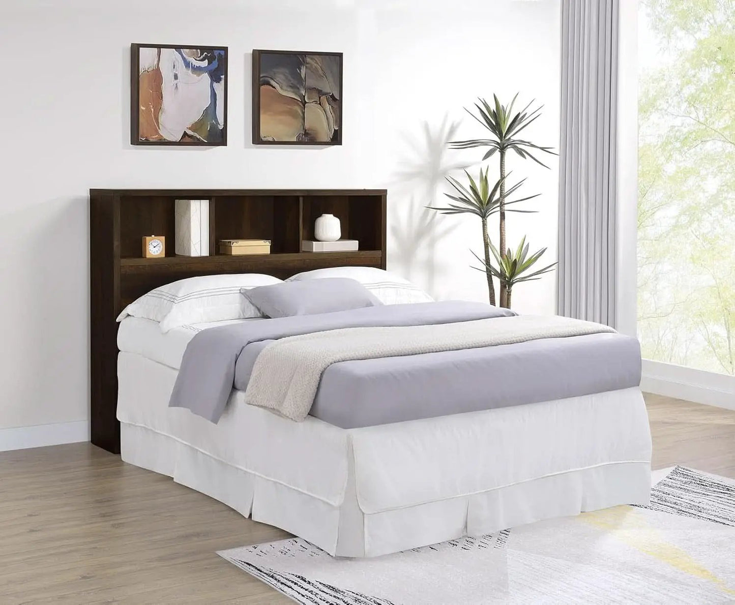 Queen Bookcase Headboard with Dark Pine Finish from PriceLows™