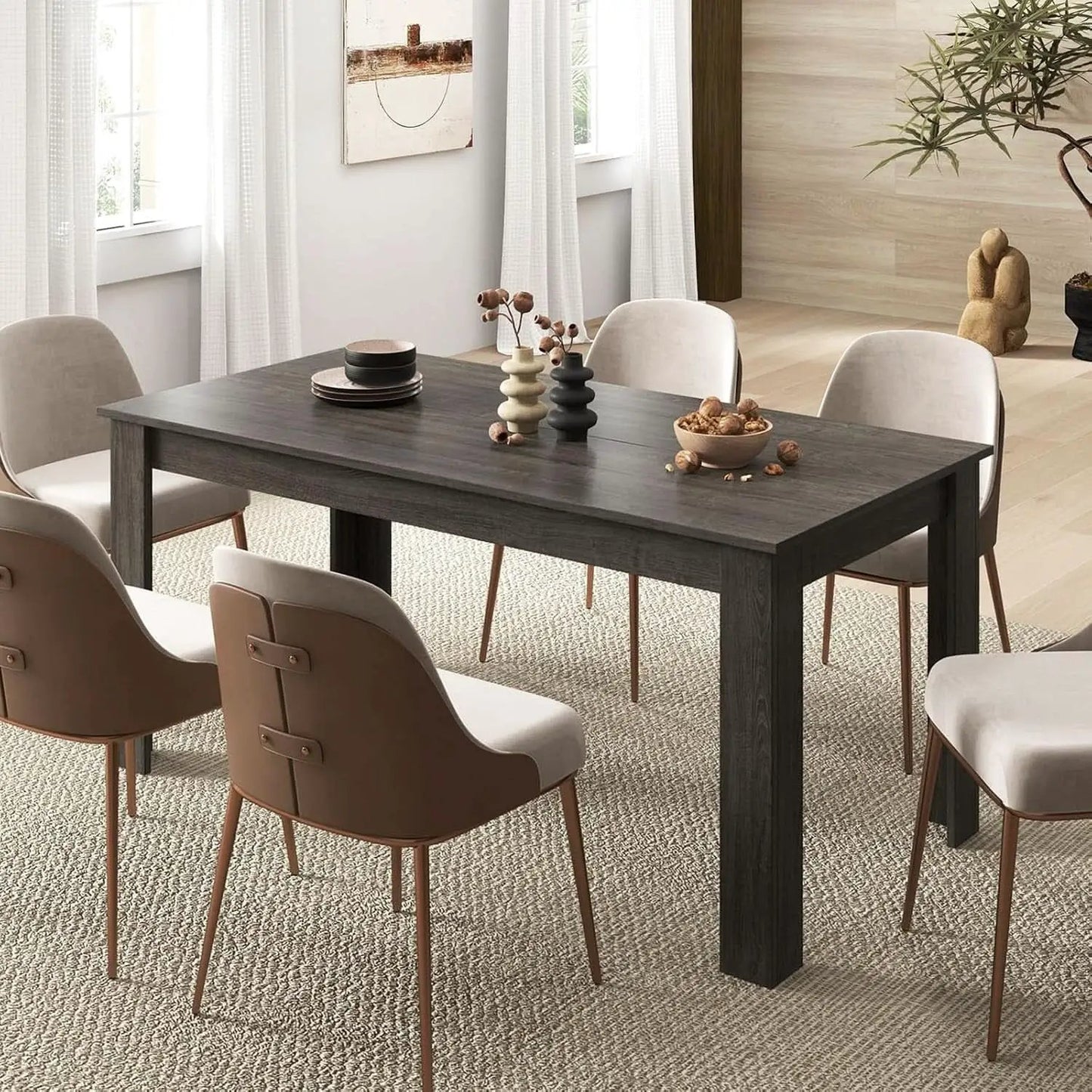 63 Inch Wood Dining Table For 4 To 6 People Grey Ideal For Dining Room from PriceLows™
