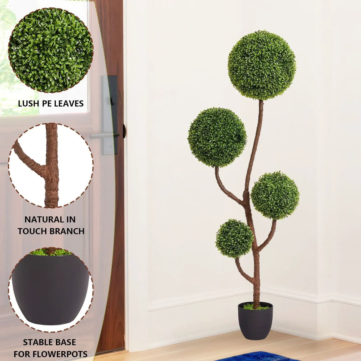 Artificial Boxwood Topiary Tree | Triple Ball Shape | 150 Cm Height | Green Indoor Outdoor Faux Plant