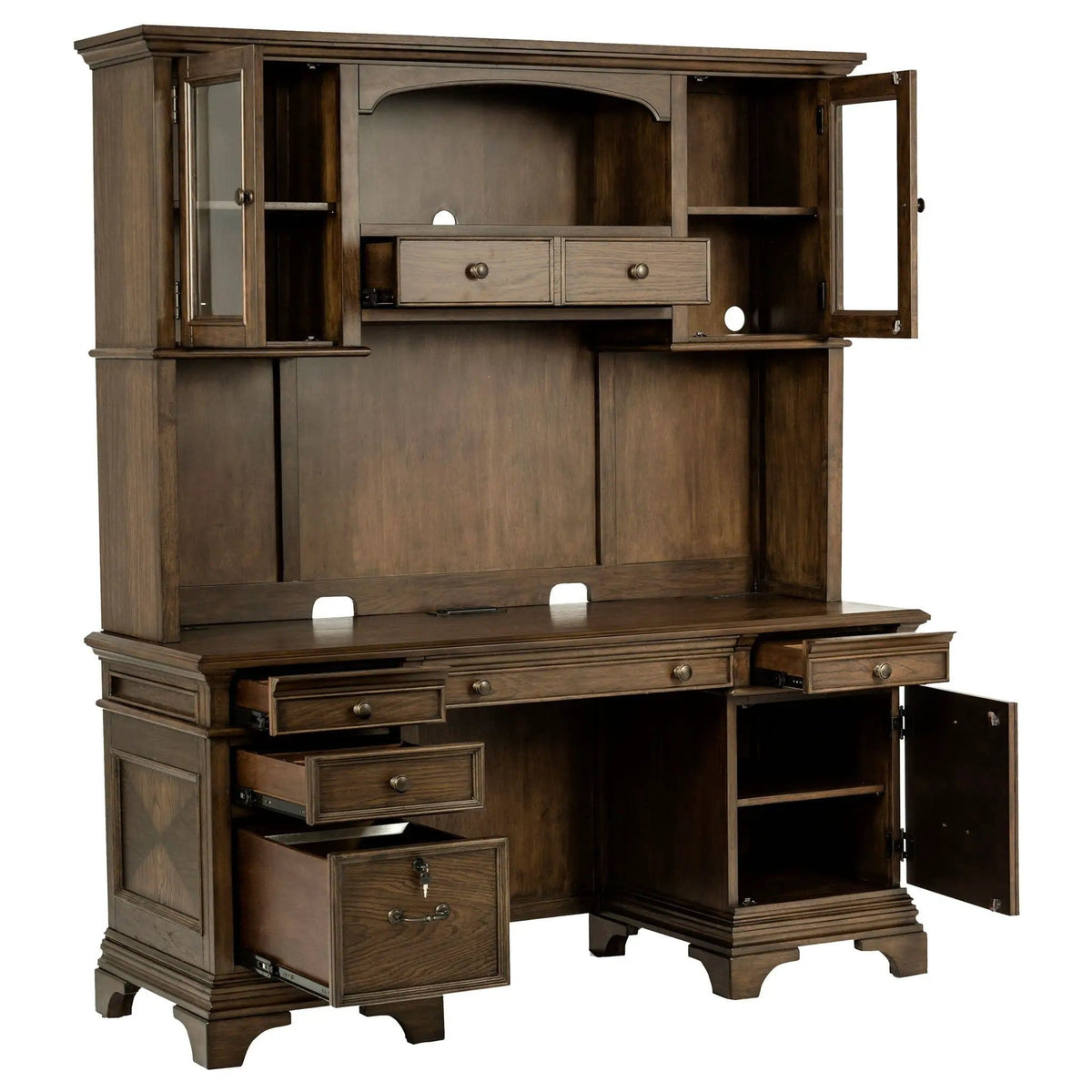 Hartshill 66-inch 5-drawer Credenza with Hutch Burnished | 66 x 24 x 78.25 in | 5-Drawer | Oak