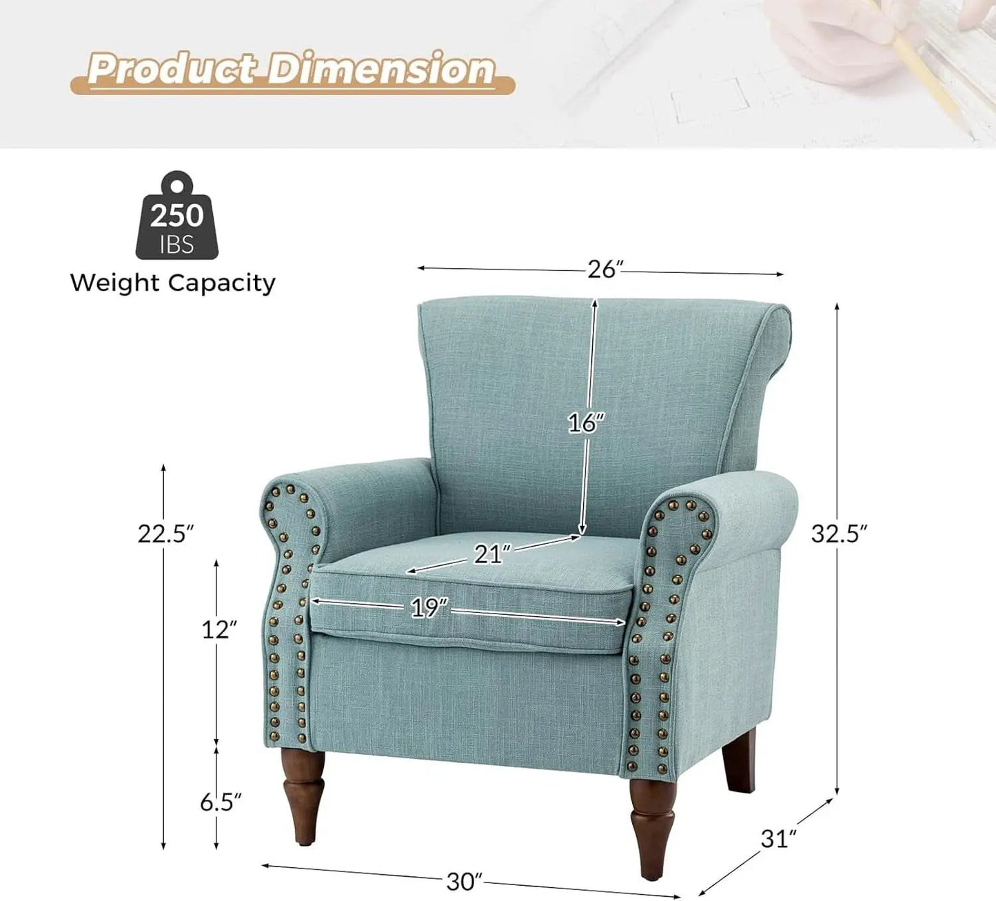 Blue Wingback Accent Chair With Removable Cushions from PriceLows™