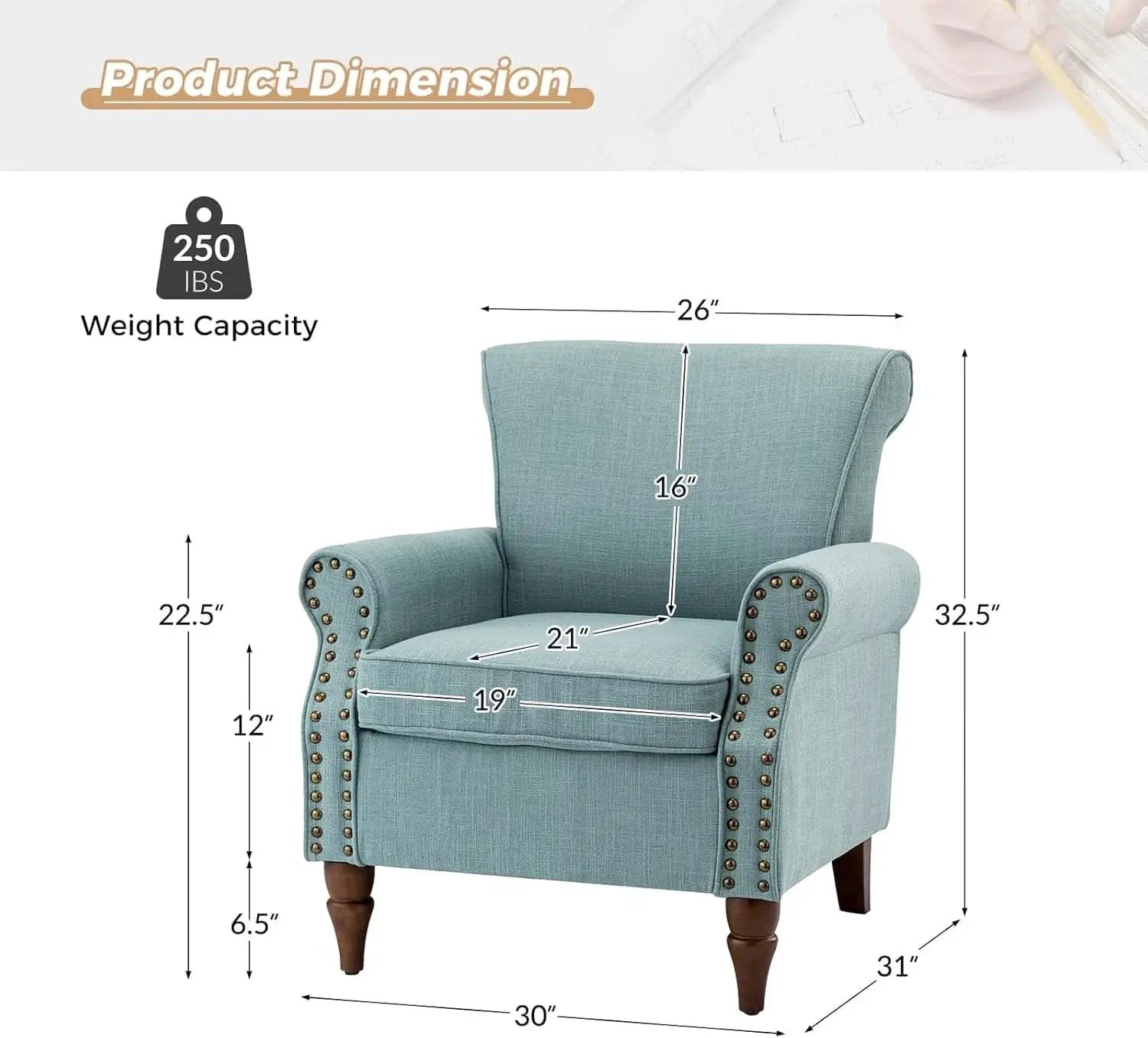 Blue Wingback Accent Chair With Removable Cushions from PriceLows™