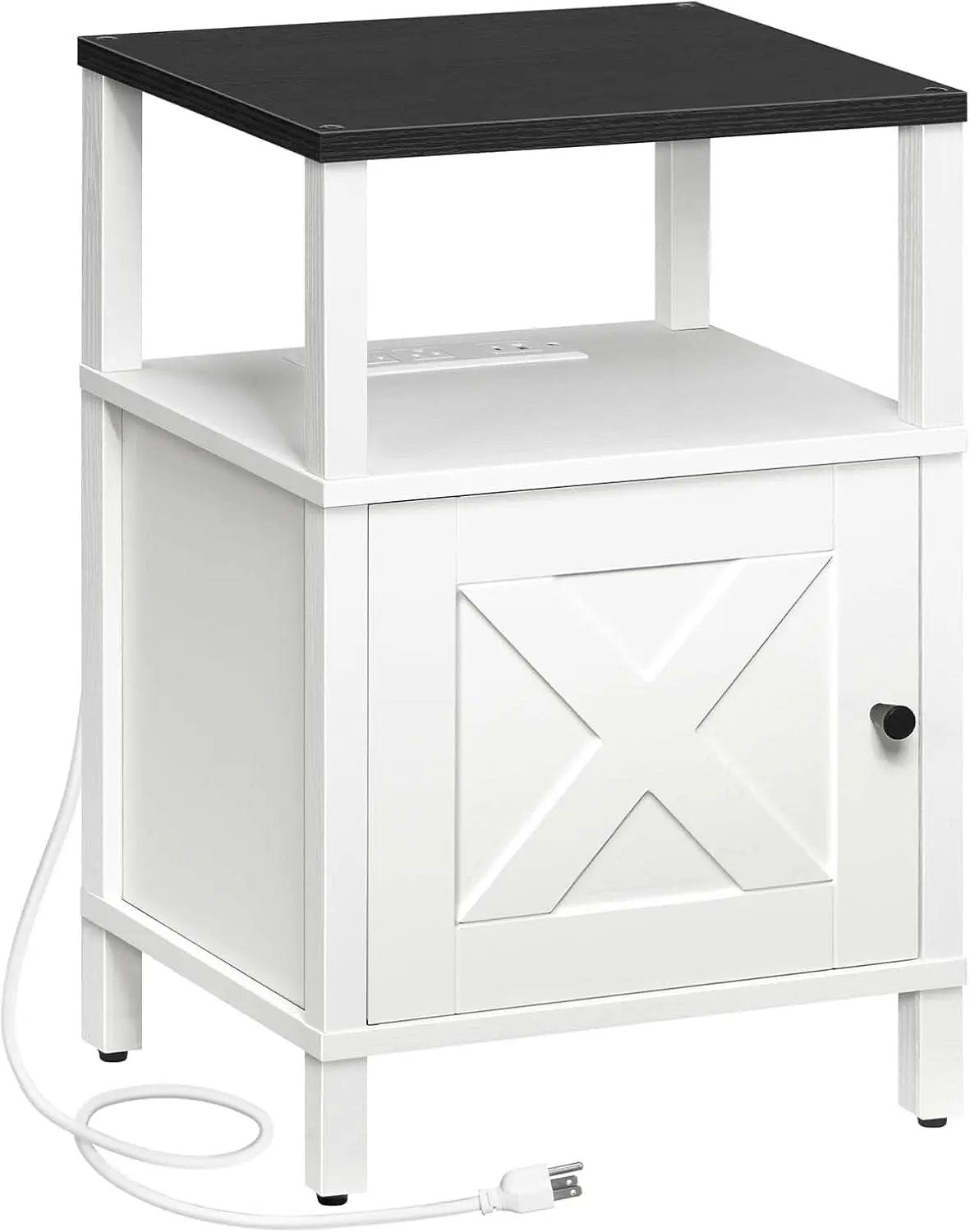 White Farmhouse Bedside Nightstand With USB Type C Ports from PriceLows™
