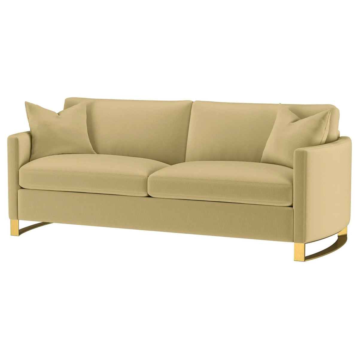 Corliss Upholstered Curved Track Arm Sofa Camel | 91 x 36.5 x 36 in | Velvet & Stainless Steel | Living Room